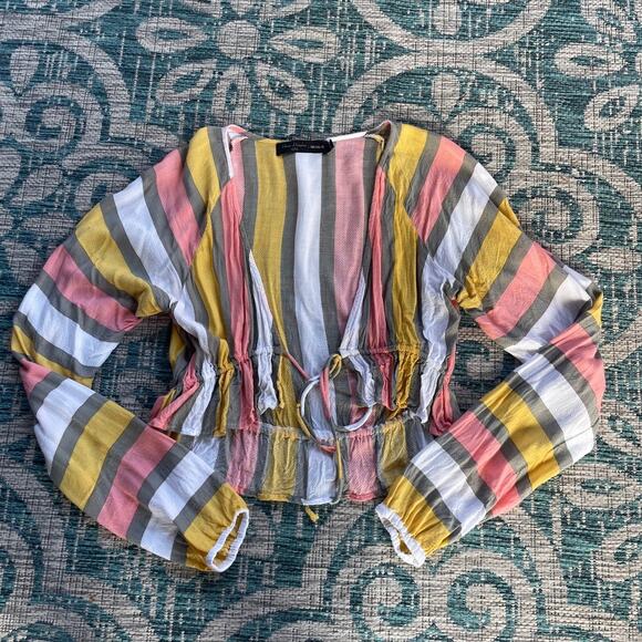 House of Harlow 1960 x Revolve Multicolor Striped Drawstring Blouse - Size M - Picture 2 of 9